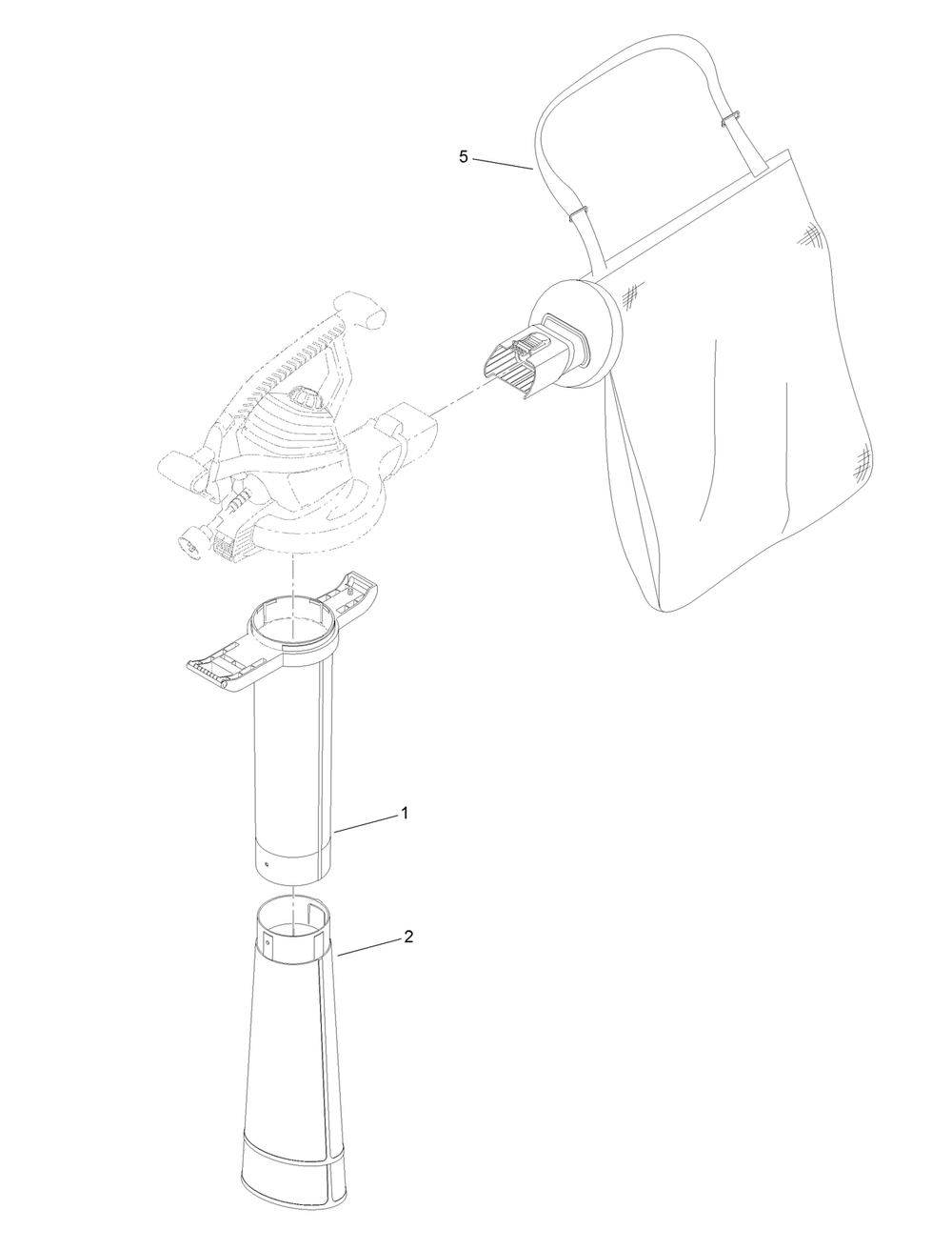 Vacuum Tube And Bag Assembly Diagram and Parts List for 51670 (320000001 - 320999999)(2020) Lawn Boy Leaf Blower / Vacuum